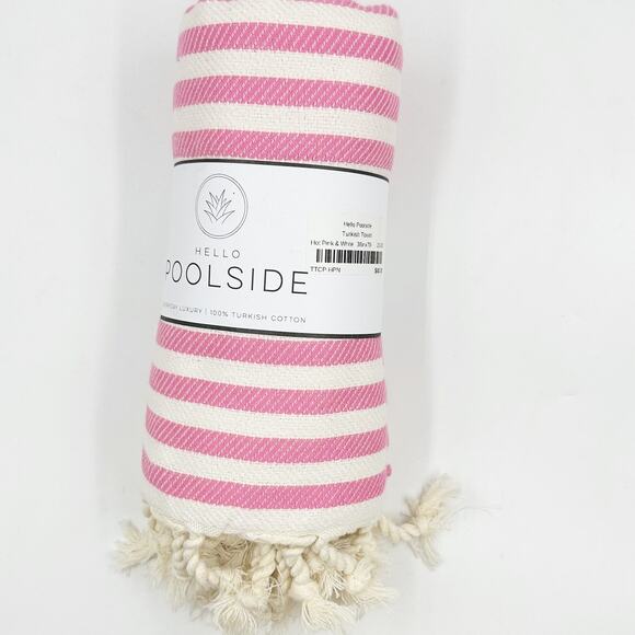 Hello Poolside Turkish Beach Towel Hot Pink & White Stripe NEW Blanket - Picture 2 of 2